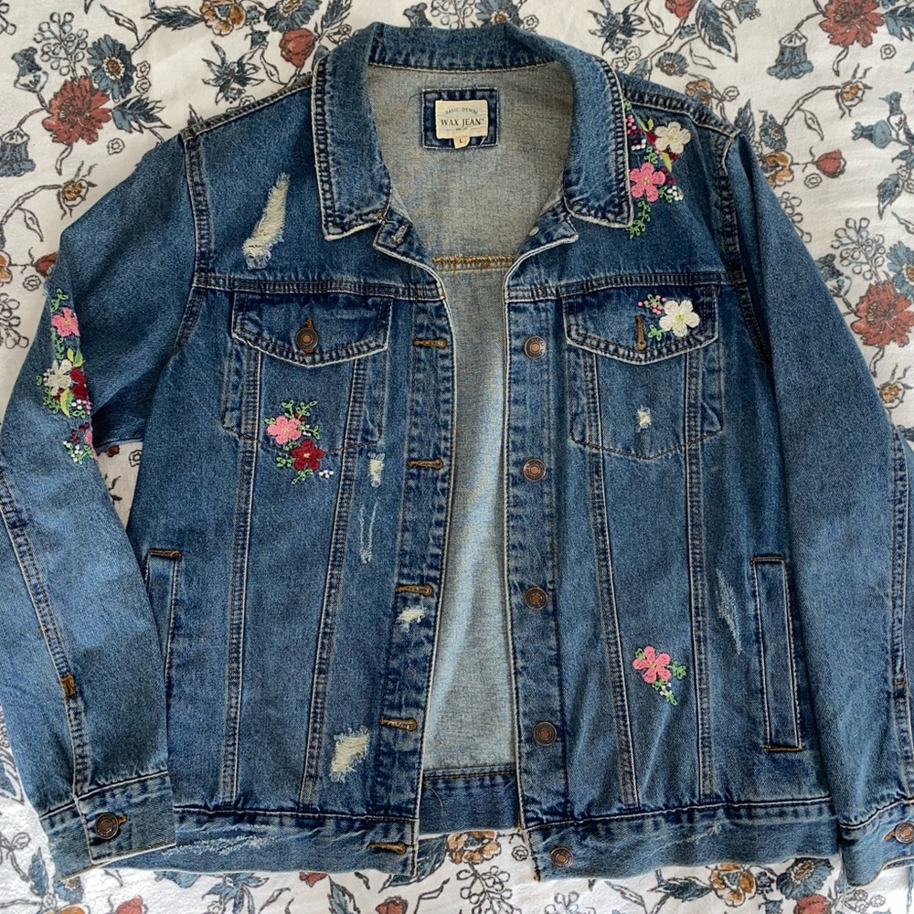 Floral denim jacket